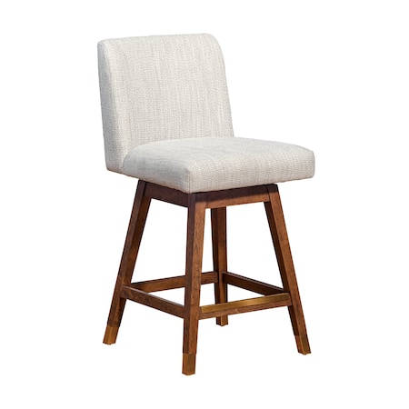 Armen Living Basila Swivel Counter Stool in Brown Oak Wood Finish with Beige Fabric 840254332171